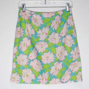 Lauren Ralph Lauren Cotton Mini Skirt Size 2 Green Pink Floral 60s Artsy 90s Y2K